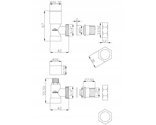 Комплект кранів INVENA  1/2х1/2 графіт CZ-32-K15