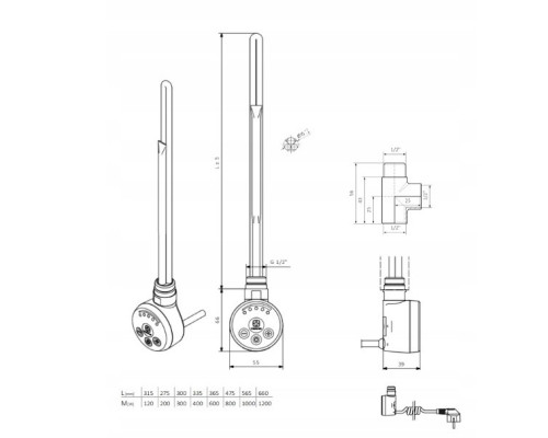 Terma MEG  600W тен  для рушникосушки , чорний + трійник