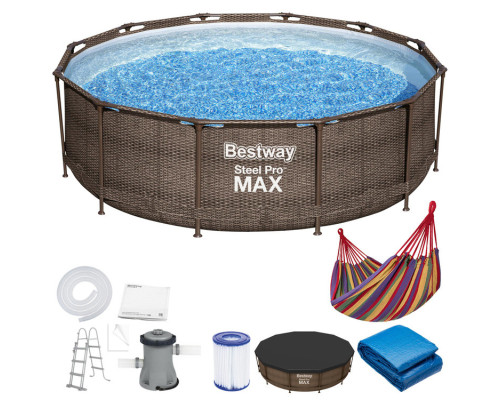 Каркасний басейн Bestway 56709 Rattan 366x100см + накриття та килимок, садовий гамак МОДЕЛЬ СЕЗОНУ 2026