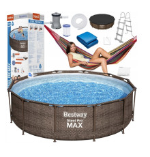 Каркасний басейн Bestway 56709 Rattan 366x100см + накриття та килимок, садовий гамак МОДЕЛЬ СЕЗОНУ 2026