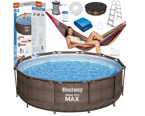 Каркасний басейн Bestway 56709 Rattan 366x100см + накриття та килимок, садовий гамак МОДЕЛЬ СЕЗОНУ 2026