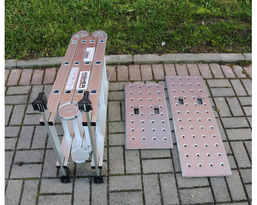 Багатофункціональна шарнірна алюмінієва драбина 4x3 HIGHER ML-103A, з платформою